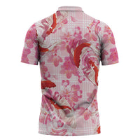 Pink Palaka Hawaii Aloha Zipper Polo Shirt Koi Pond Mix Sakura - Polynesian Pride