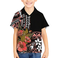 Hawaii Valentine Family Matching Off Shoulder Maxi Dress and Hawaiian Shirt Plumeria Aloha Wau Ia Oe LT7 Son's Shirt Pink - Polynesian Pride