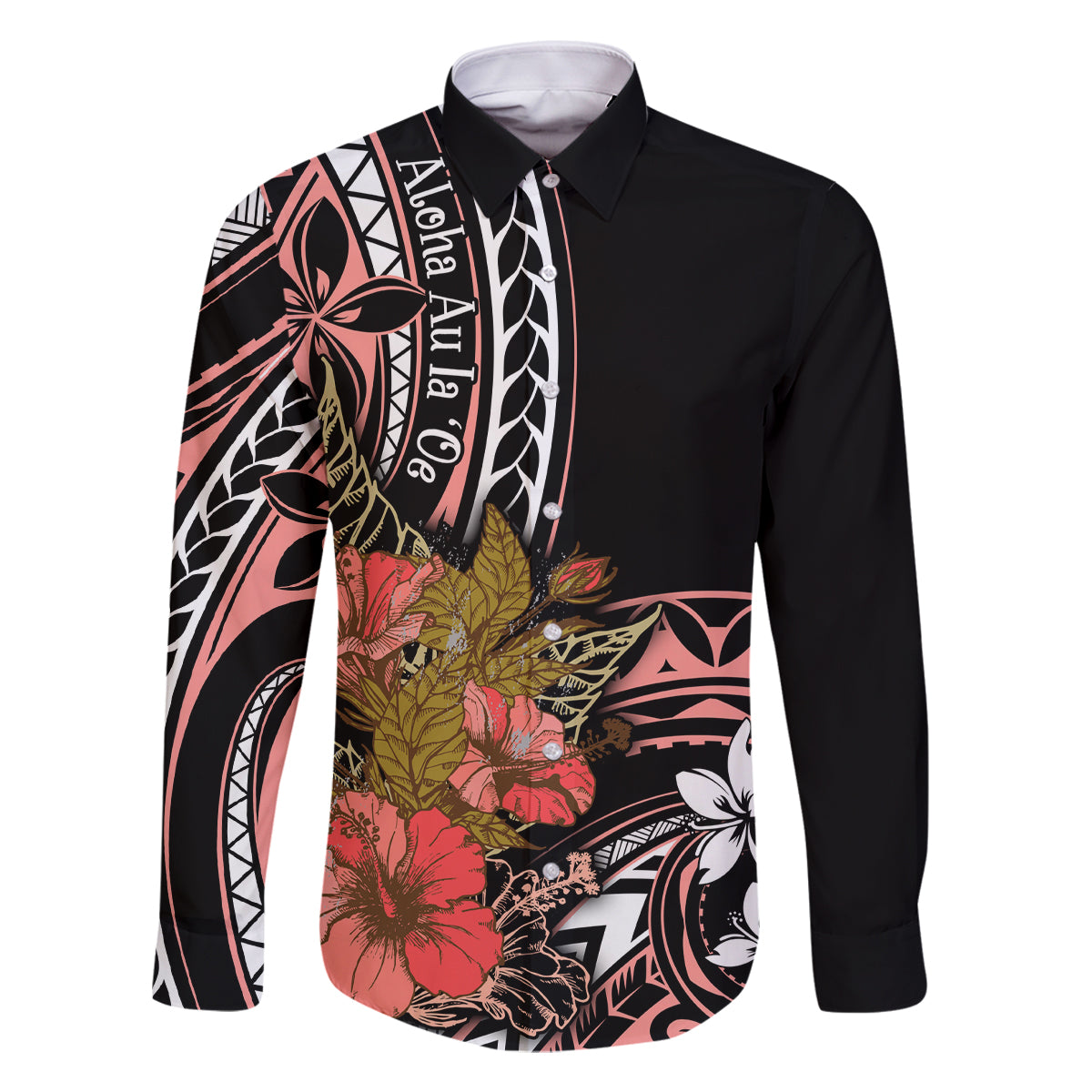 Hawaii Valentine Family Matching Tank Maxi Dress and Hawaiian Shirt Plumeria Aloha Wau Ia Oe LT7 Dad's Shirt - Long Sleeve Pink - Polynesian Pride
