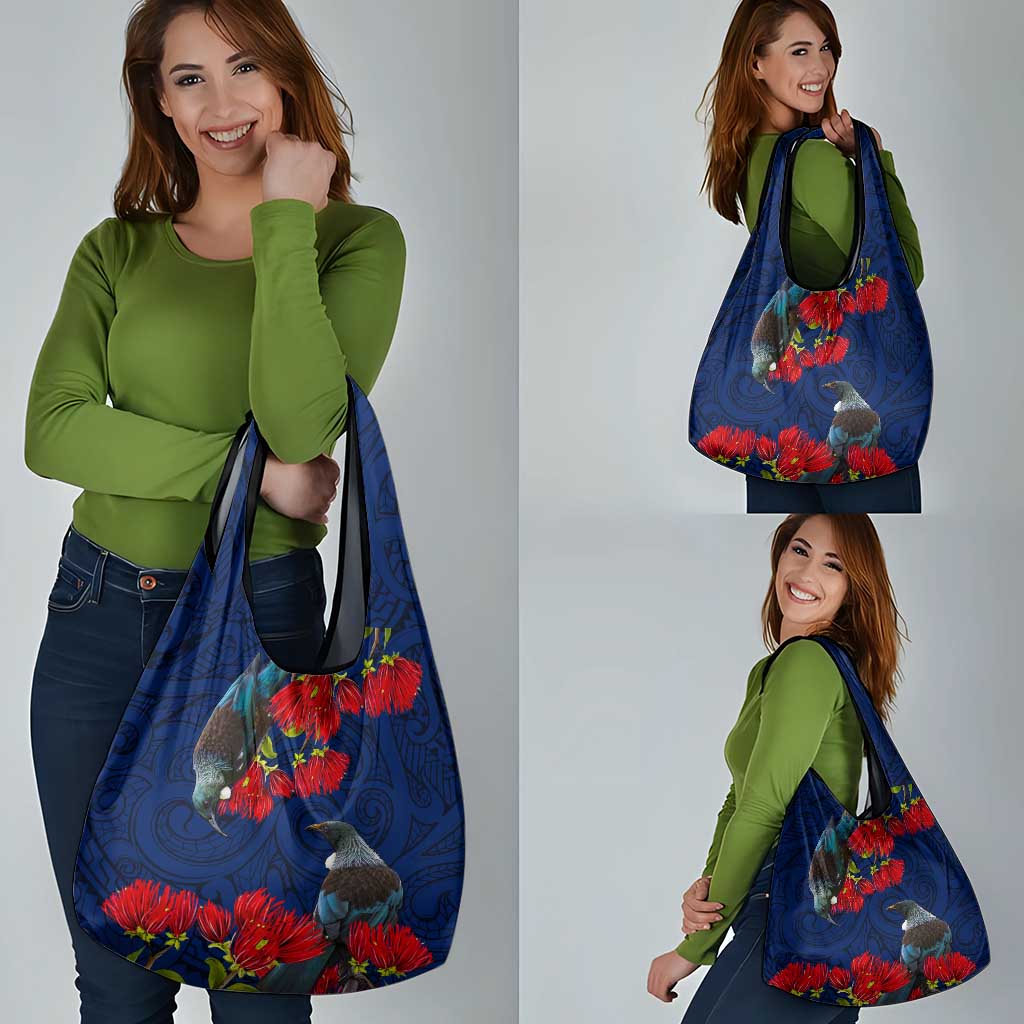 New Zealand Grocery Bag Tui Couple with Pohutukawa