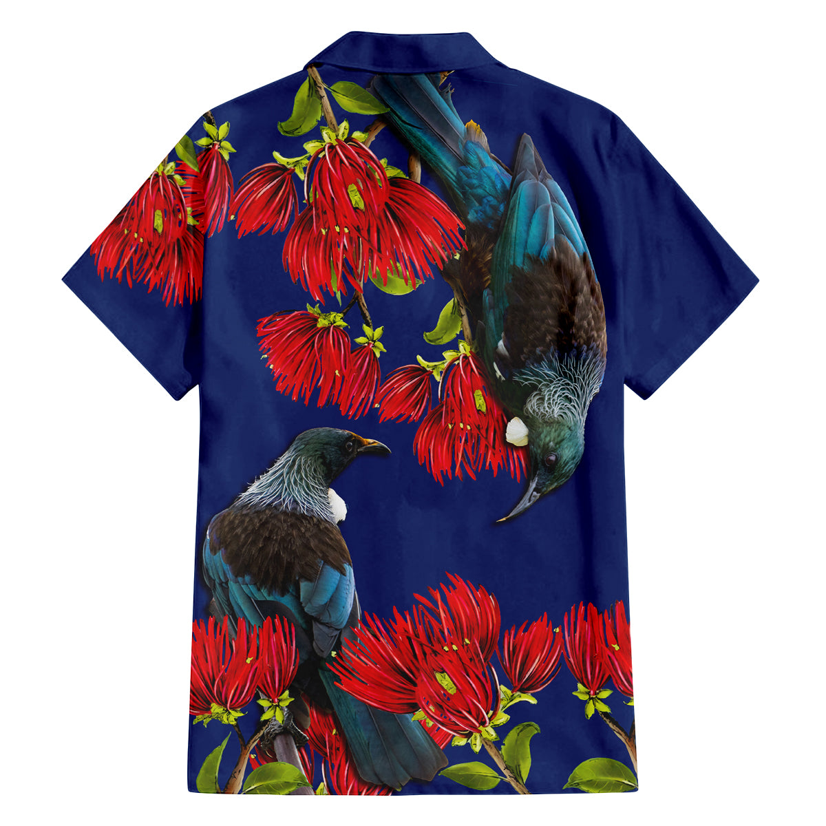 New Zealand Pohutukawa with Tui Birds Family Matching Off Shoulder Short Dress and Hawaiian Shirt Version 2 LT7 - Polynesian Pride