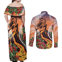Hawaii Women's Day Tribal Couples Matching Off Shoulder Maxi Dress and Long Sleeve Button Shirt Pele Honua Mea LT7 - Polynesian Pride