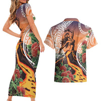 Hawaii Women's Day Tribal Couples Matching Short Sleeve Bodycon Dress and Hawaiian Shirt Pele Honua Mea LT7 - Polynesian Pride