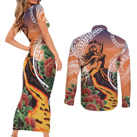 Hawaii Women's Day Tribal Couples Matching Short Sleeve Bodycon Dress and Long Sleeve Button Shirt Pele Honua Mea LT7 - Polynesian Pride