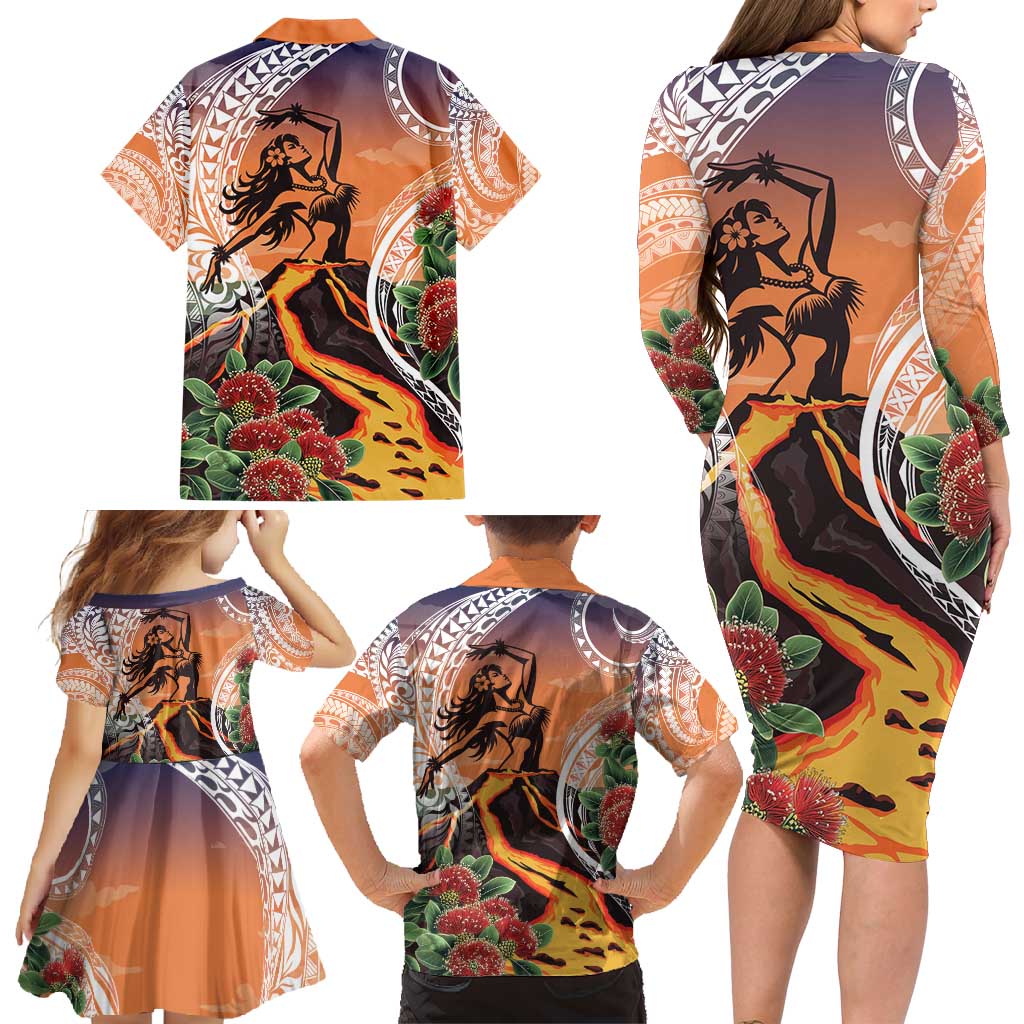 Hawaii Women's Day Tribal Family Matching Long Sleeve Bodycon Dress and Hawaiian Shirt Pele Honua Mea LT7 - Polynesian Pride