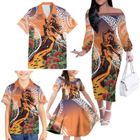 Hawaii Women's Day Tribal Family Matching Off The Shoulder Long Sleeve Dress and Hawaiian Shirt Pele Honua Mea LT7 - Polynesian Pride