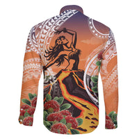 Hawaii Women's Day Tribal Family Matching Off The Shoulder Long Sleeve Dress and Hawaiian Shirt Pele Honua Mea LT7 - Polynesian Pride