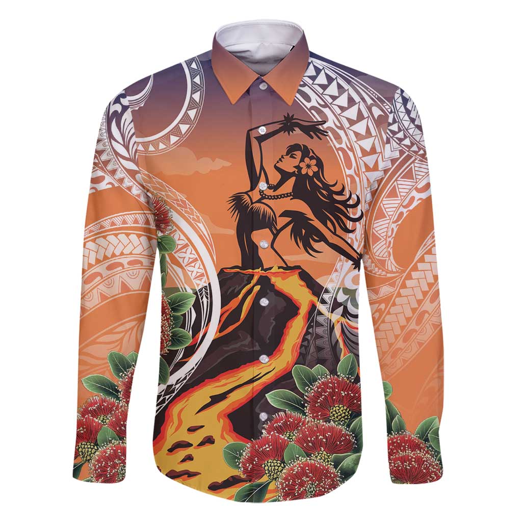 Hawaii Women's Day Tribal Family Matching Off Shoulder Maxi Dress and Hawaiian Shirt Pele Honua Mea LT7 Dad's Shirt - Long Sleeve Art - Polynesian Pride
