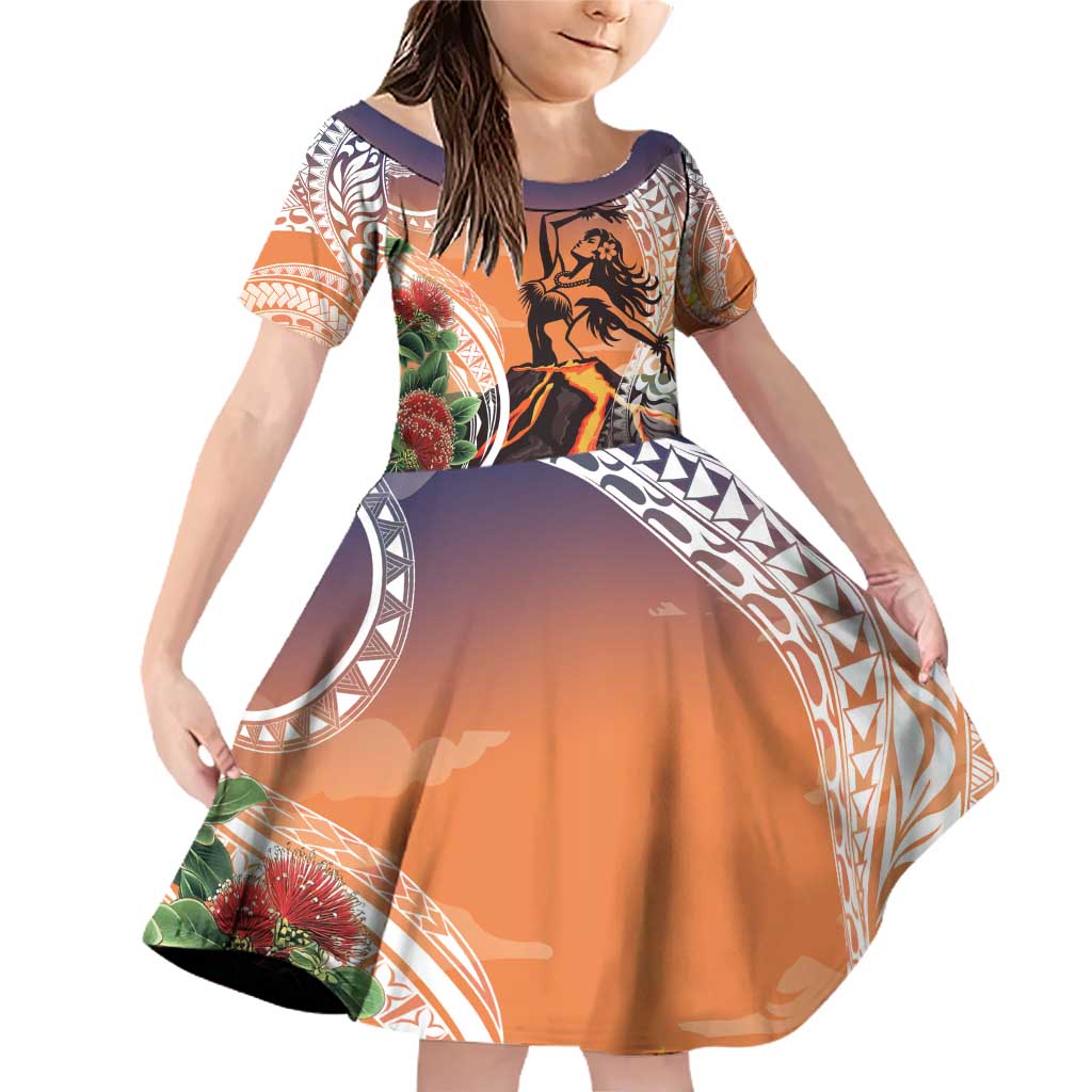 Hawaii Women's Day Tribal Family Matching Off Shoulder Short Dress and Hawaiian Shirt Pele Honua Mea LT7 Daughter's Dress Art - Polynesian Pride