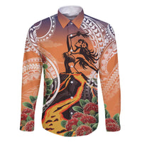 Hawaii Women's Day Tribal Family Matching Off Shoulder Short Dress and Hawaiian Shirt Pele Honua Mea LT7 Dad's Shirt - Long Sleeve Art - Polynesian Pride