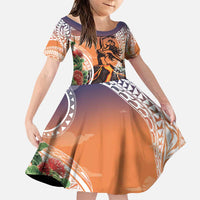 Hawaii Women's Day Tribal Family Matching Puletasi and Hawaiian Shirt Pele Honua Mea LT7 Daughter's Dress Art - Polynesian Pride