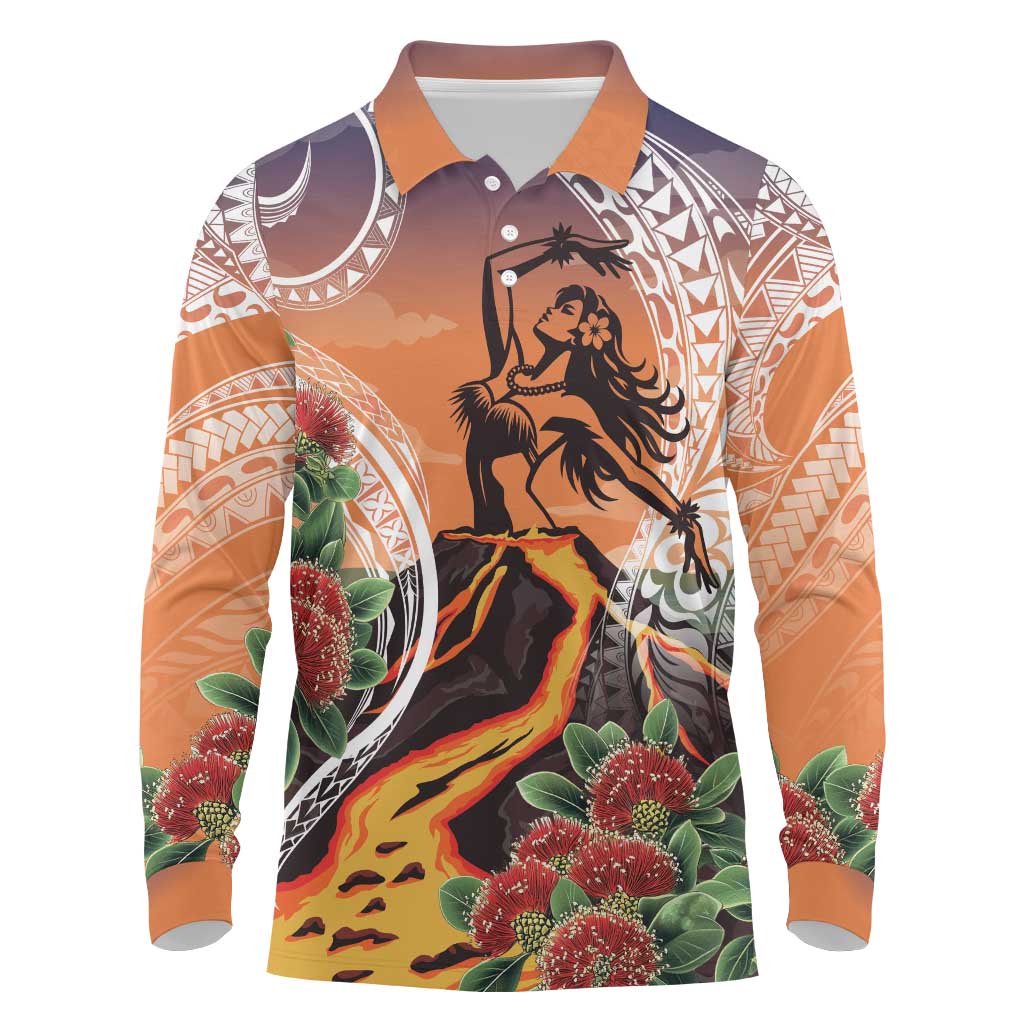 Hawaii Women's Day Tribal Long Sleeve Polo Shirt Pele Honua Mea LT7 Art - Polynesian Pride