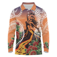 Hawaii Women's Day Tribal Long Sleeve Polo Shirt Pele Honua Mea LT7 Art - Polynesian Pride