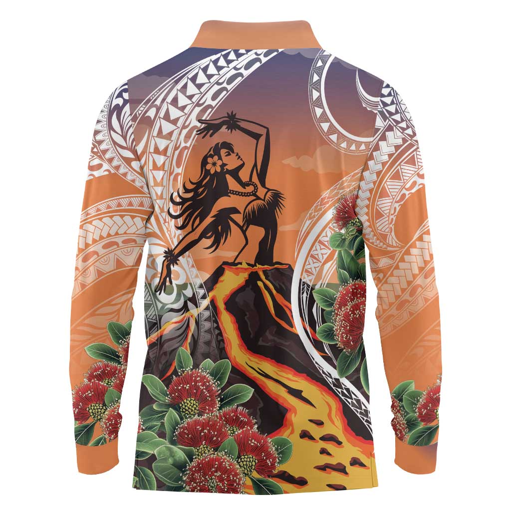 Hawaii Women's Day Tribal Long Sleeve Polo Shirt Pele Honua Mea LT7 - Polynesian Pride