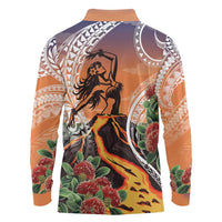 Hawaii Women's Day Tribal Long Sleeve Polo Shirt Pele Honua Mea LT7 - Polynesian Pride