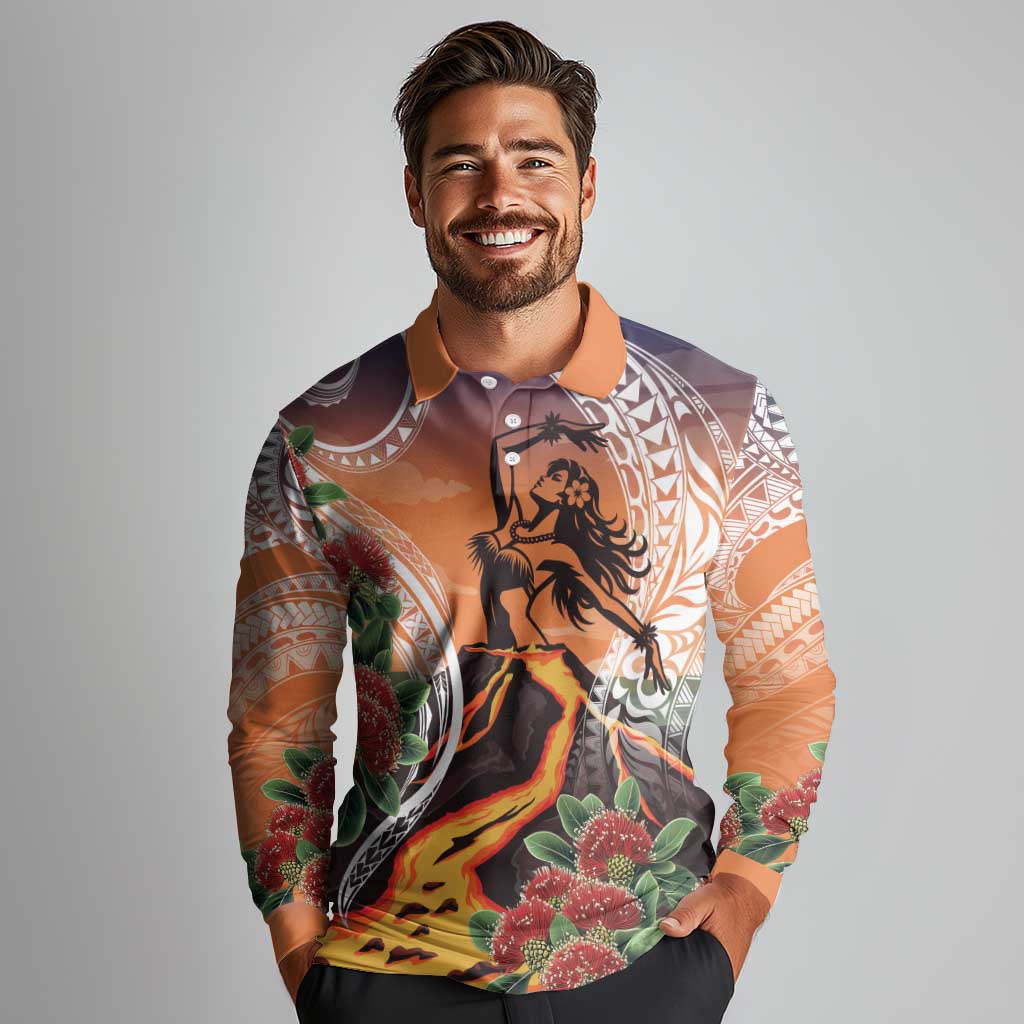 Hawaii Women's Day Tribal Long Sleeve Polo Shirt Pele Honua Mea LT7 - Polynesian Pride