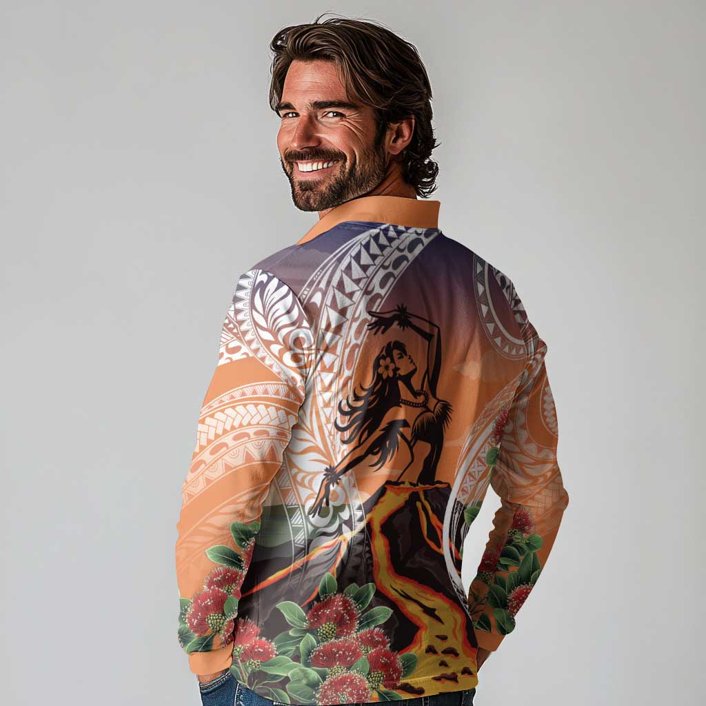 Hawaii Women's Day Tribal Long Sleeve Polo Shirt Pele Honua Mea LT7 - Polynesian Pride