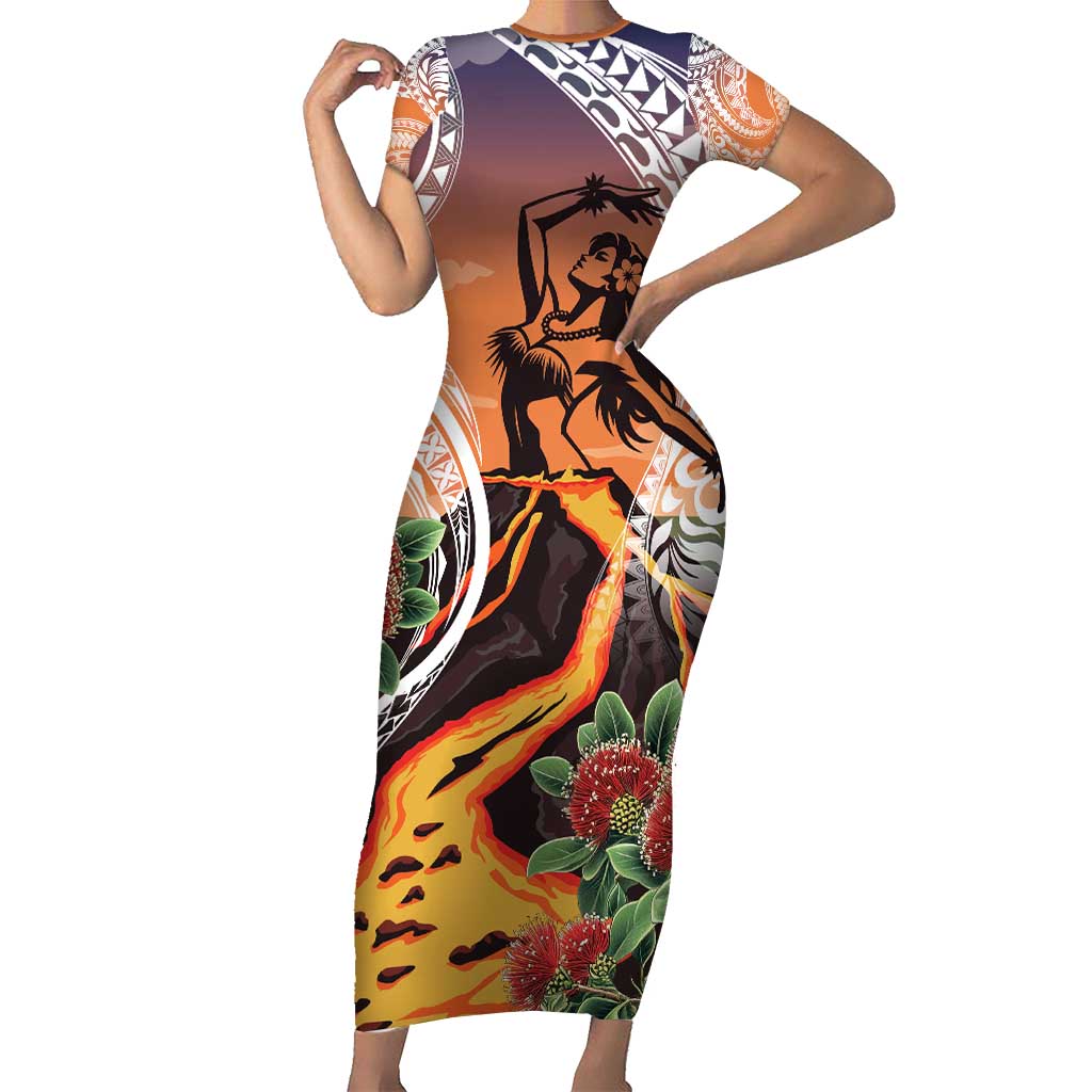 Hawaii Women's Day Tribal Short Sleeve Bodycon Dress Pele Honua Mea LT7 Long Dress Art - Polynesian Pride