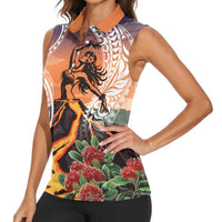 Hawaii Women's Day Tribal Women Sleeveless Polo Shirt Pele Honua Mea LT7 - Polynesian Pride