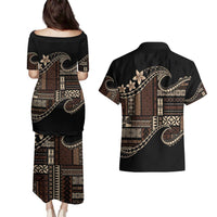 Samoa Siapo Mamanu Couples Matching Puletasi and Hawaiian Shirt Waves Motifs