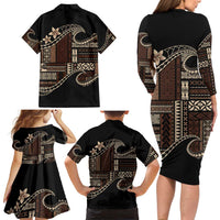 Samoa Siapo Mamanu Family Matching Long Sleeve Bodycon Dress and Hawaiian Shirt Waves Motifs LT7 - Polynesian Pride