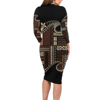 Samoa Siapo Mamanu Family Matching Long Sleeve Bodycon Dress and Hawaiian Shirt Waves Motifs LT7 - Polynesian Pride