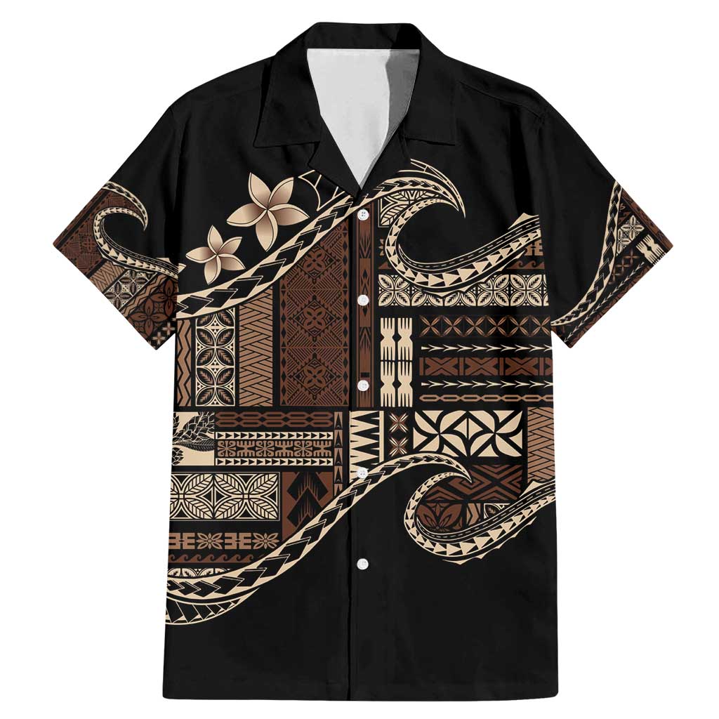 Samoa Siapo Mamanu Family Matching Mermaid Dress and Hawaiian Shirt Waves Motifs LT7 Dad's Shirt - Short Sleeve Black - Polynesian Pride