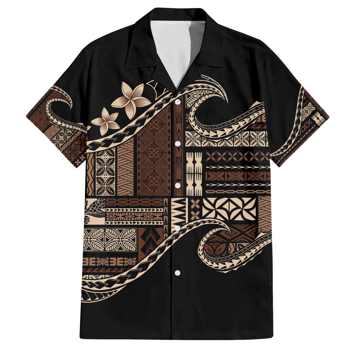 Samoa Siapo Mamanu Family Matching Off The Shoulder Long Sleeve Dress and Hawaiian Shirt Waves Motifs LT7 Dad's Shirt - Short Sleeve Black - Polynesian Pride