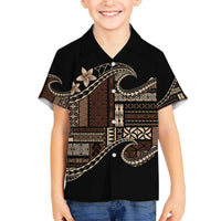 Samoa Siapo Mamanu Family Matching Off The Shoulder Long Sleeve Dress and Hawaiian Shirt Waves Motifs LT7 Son's Shirt Black - Polynesian Pride