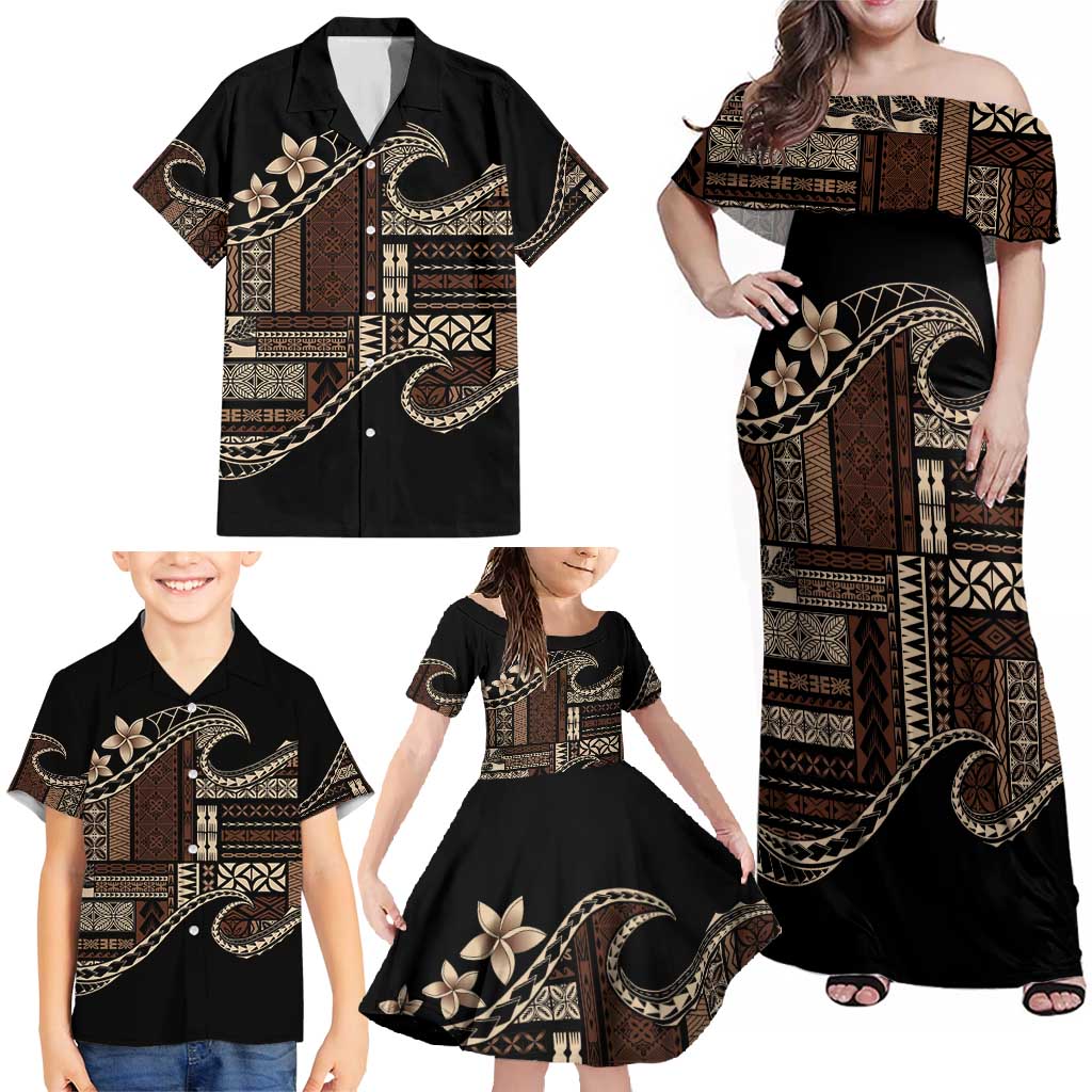 Samoa Siapo Mamanu Family Matching Off Shoulder Maxi Dress and Hawaiian Shirt Waves Motifs LT7 - Polynesian Pride