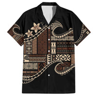 Samoa Siapo Mamanu Family Matching Off Shoulder Maxi Dress and Hawaiian Shirt Waves Motifs LT7 Dad's Shirt - Short Sleeve Black - Polynesian Pride