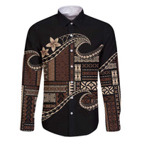 Samoa Siapo Mamanu Family Matching Off Shoulder Maxi Dress and Hawaiian Shirt Waves Motifs LT7 Dad's Shirt - Long Sleeve Black - Polynesian Pride