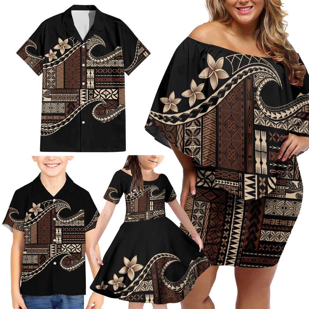 Samoa Siapo Mamanu Family Matching Off Shoulder Short Dress and Hawaiian Shirt Waves Motifs LT7 - Polynesian Pride