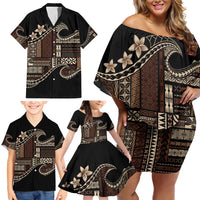 Samoa Siapo Mamanu Family Matching Off Shoulder Short Dress and Hawaiian Shirt Waves Motifs LT7 - Polynesian Pride