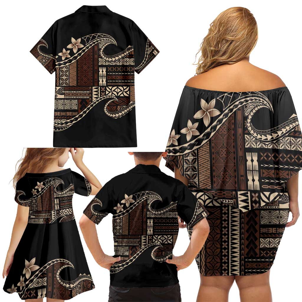 Samoa Siapo Mamanu Family Matching Off Shoulder Short Dress and Hawaiian Shirt Waves Motifs LT7 - Polynesian Pride