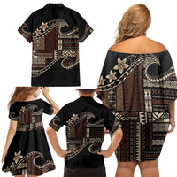 Samoa Siapo Mamanu Family Matching Off Shoulder Short Dress and Hawaiian Shirt Waves Motifs LT7 - Polynesian Pride