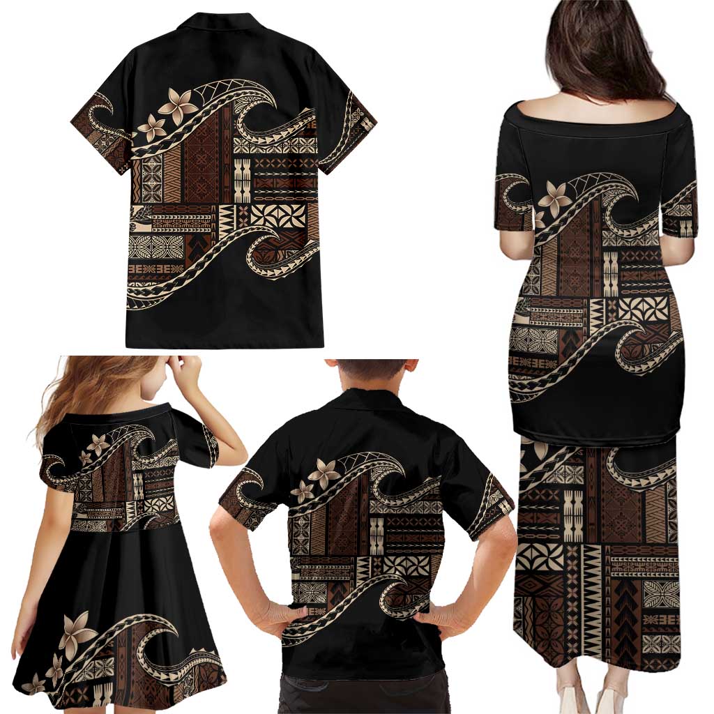 Samoa Siapo Mamanu Family Matching Puletasi and Hawaiian Shirt Waves Motifs