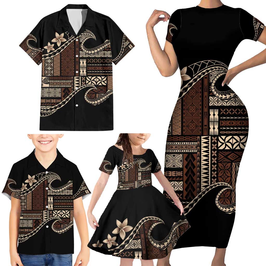 Samoa Siapo Mamanu Family Matching Short Sleeve Bodycon Dress and Hawaiian Shirt Waves Motifs LT7 - Polynesian Pride