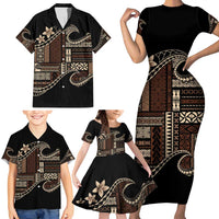 Samoa Siapo Mamanu Family Matching Short Sleeve Bodycon Dress and Hawaiian Shirt Waves Motifs LT7 - Polynesian Pride