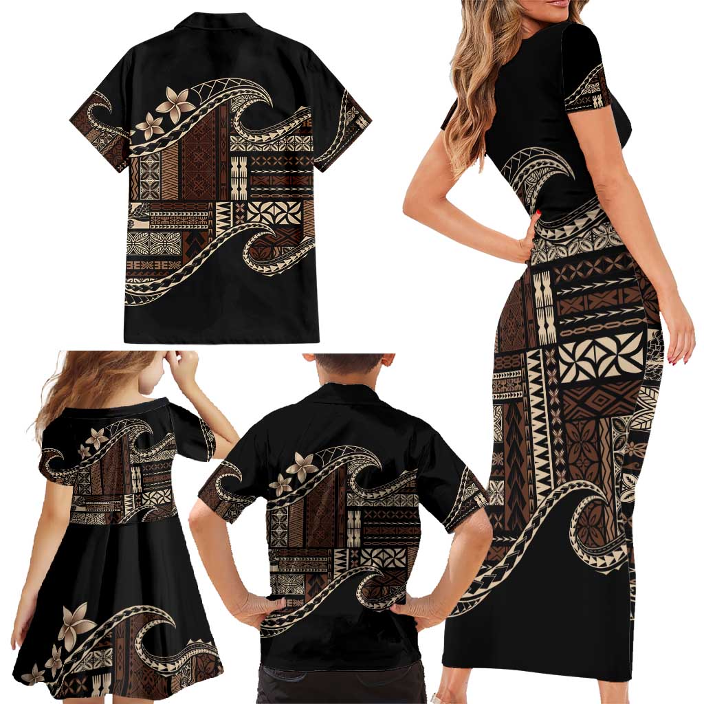 Samoa Siapo Mamanu Family Matching Short Sleeve Bodycon Dress and Hawaiian Shirt Waves Motifs LT7 - Polynesian Pride