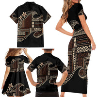 Samoa Siapo Mamanu Family Matching Short Sleeve Bodycon Dress and Hawaiian Shirt Waves Motifs LT7 - Polynesian Pride