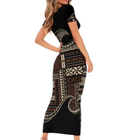 Samoa Siapo Mamanu Family Matching Short Sleeve Bodycon Dress and Hawaiian Shirt Waves Motifs LT7 - Polynesian Pride