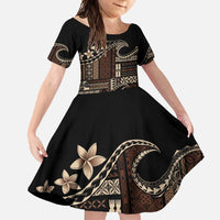 Samoa Siapo Mamanu Family Matching Summer Maxi Dress and Hawaiian Shirt Waves Motifs LT7 Daughter's Dress Black - Polynesian Pride