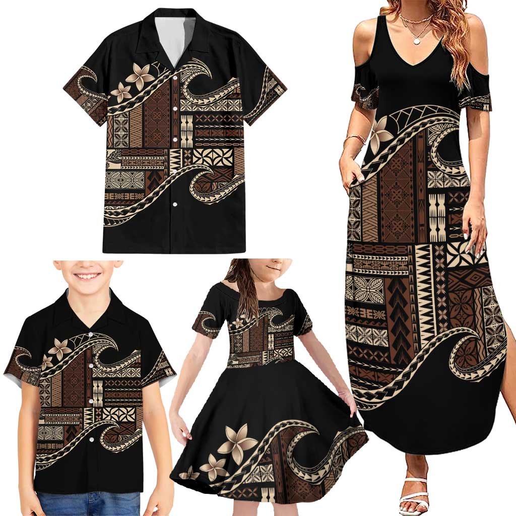 Samoa Siapo Mamanu Family Matching Summer Maxi Dress and Hawaiian Shirt Waves Motifs LT7 - Polynesian Pride