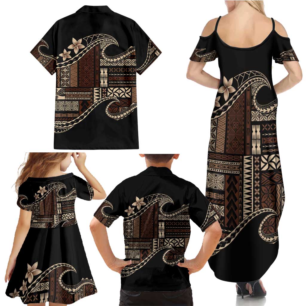 Samoa Siapo Mamanu Family Matching Summer Maxi Dress and Hawaiian Shirt Waves Motifs LT7 - Polynesian Pride