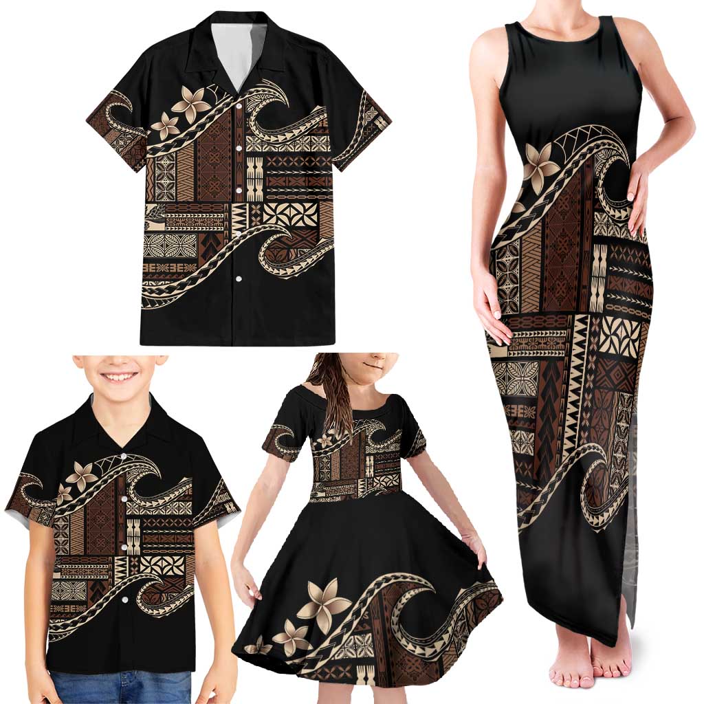 Samoa Siapo Mamanu Family Matching Tank Maxi Dress and Hawaiian Shirt Waves Motifs LT7 - Polynesian Pride