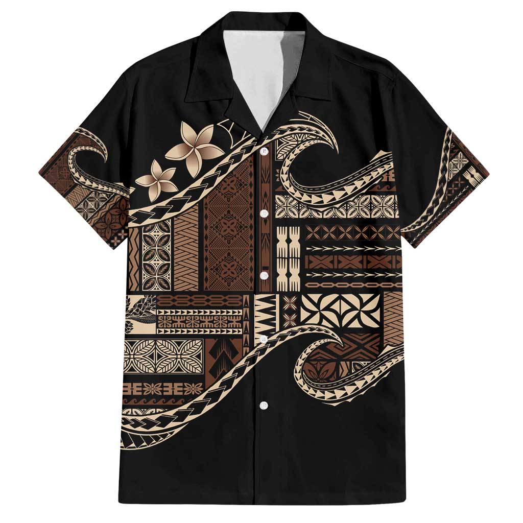 Samoa Siapo Mamanu Family Matching Tank Maxi Dress and Hawaiian Shirt Waves Motifs LT7 Dad's Shirt - Short Sleeve Black - Polynesian Pride
