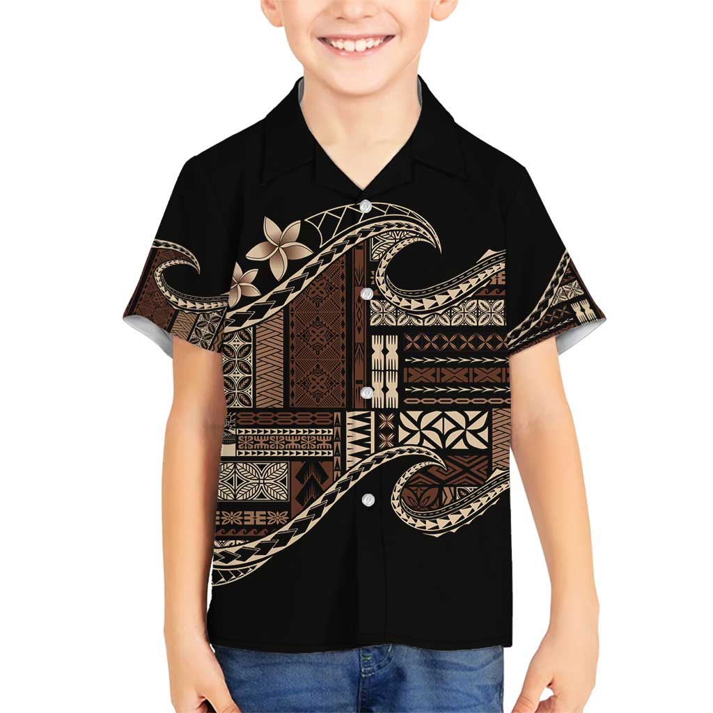 Samoa Siapo Mamanu Family Matching Tank Maxi Dress and Hawaiian Shirt Waves Motifs LT7 Son's Shirt Black - Polynesian Pride