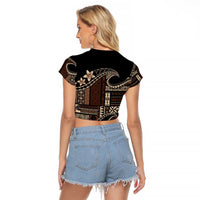 Samoa Siapo Mamanu Raglan Cropped T Shirt Waves Motifs