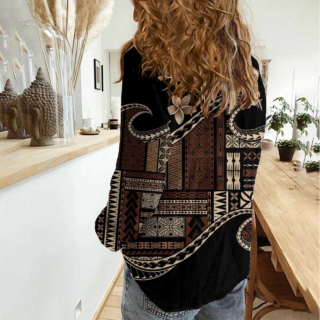 Samoa Siapo Mamanu Women Casual Shirt Waves Motifs